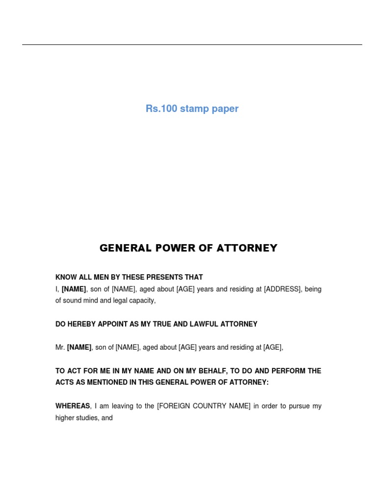 General Power of Attorney Template | PDF | Power Of Attorney ...