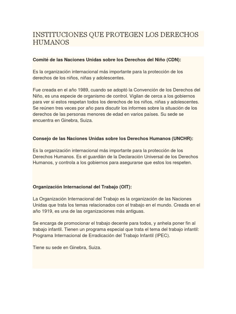 Instituciones Que Protegen Los Derechos Humanos | PDF | Organización no ...