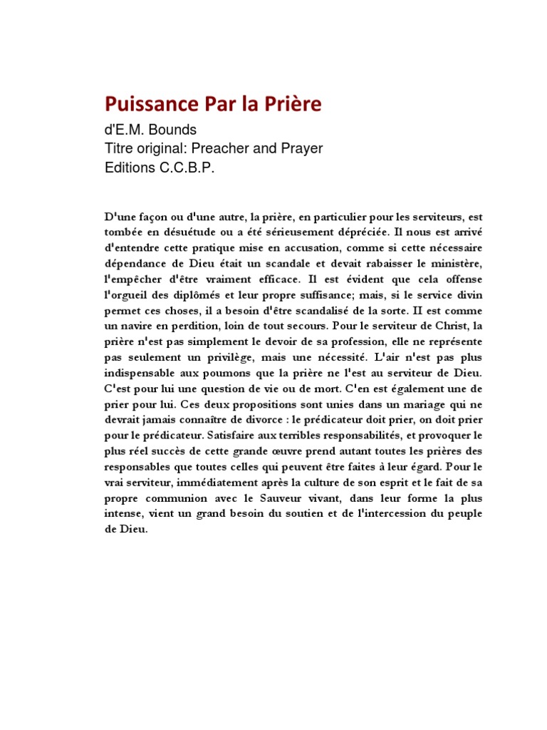 Puissance de la Prière selon E.M. Bounds | PDF | Dieu | Prière