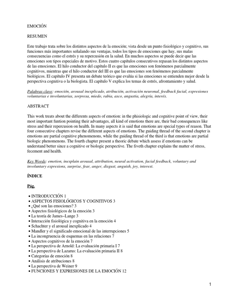 Aspectos y Teorías de las Emociones | PDF | Las emociones | Percepción