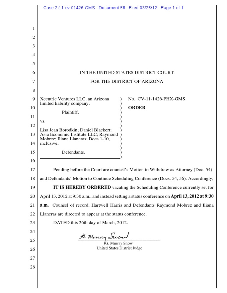 58 - Order Re Status Conference | PDF | Law