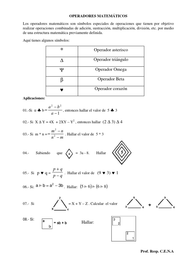 Operadores Matematicos - Ejercicios | PDF | Tecnología