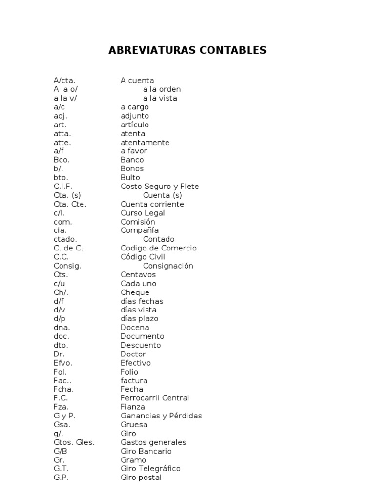 ABREVIATURAS CONTABLES