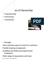 Types of Ownership: - Proprietorship - Partnership - Corporation