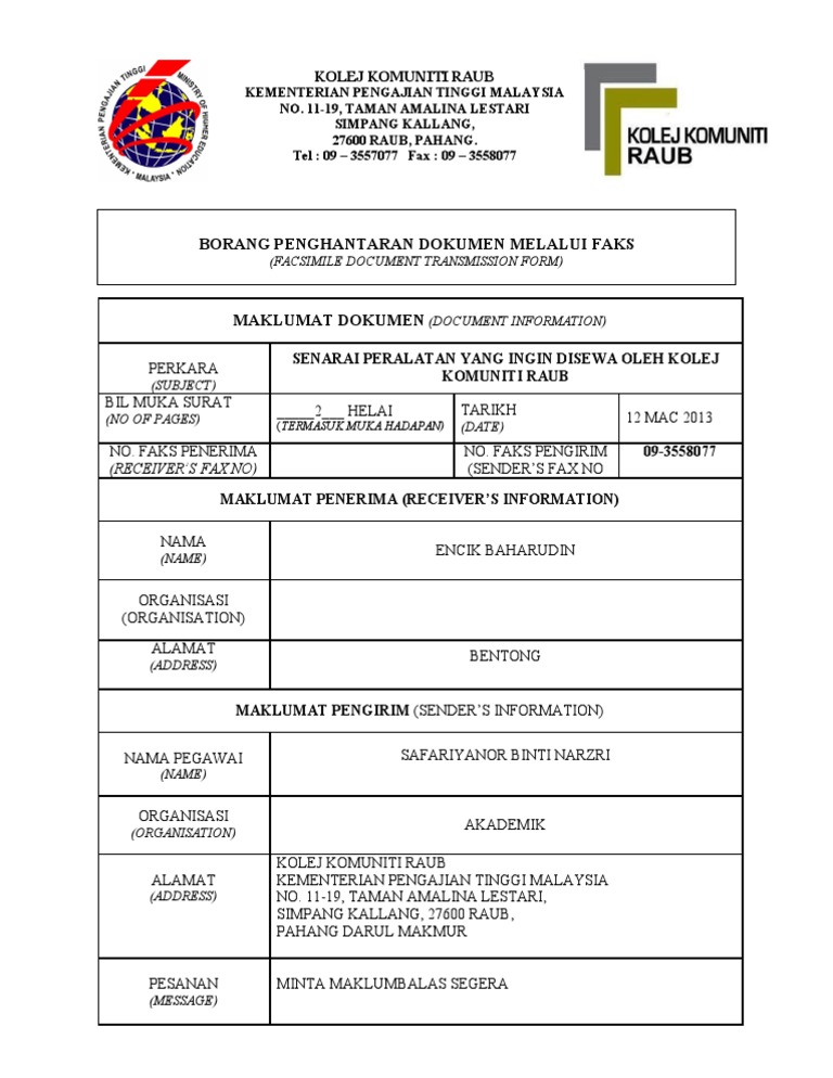 MOshims Borang Muka Hadapan Faks