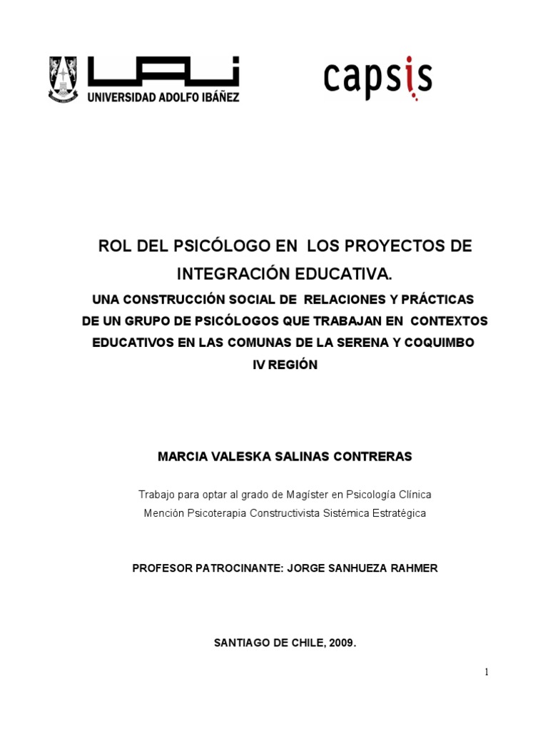 Rol Del Psicologo en Los Proyectos de Integracion 