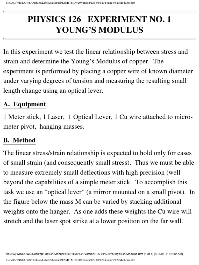 Young's Modulus of Copper Wire Experiment | PDF | Young's Modulus | Optics