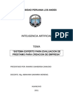 Sistema experto para evaluación de préstamo para creación de empresa