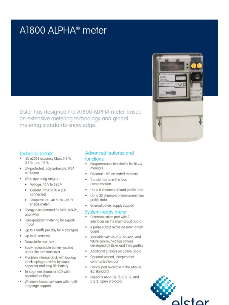 A1800 ALPHA Meter Data Sheet PDF Power Supply Relay