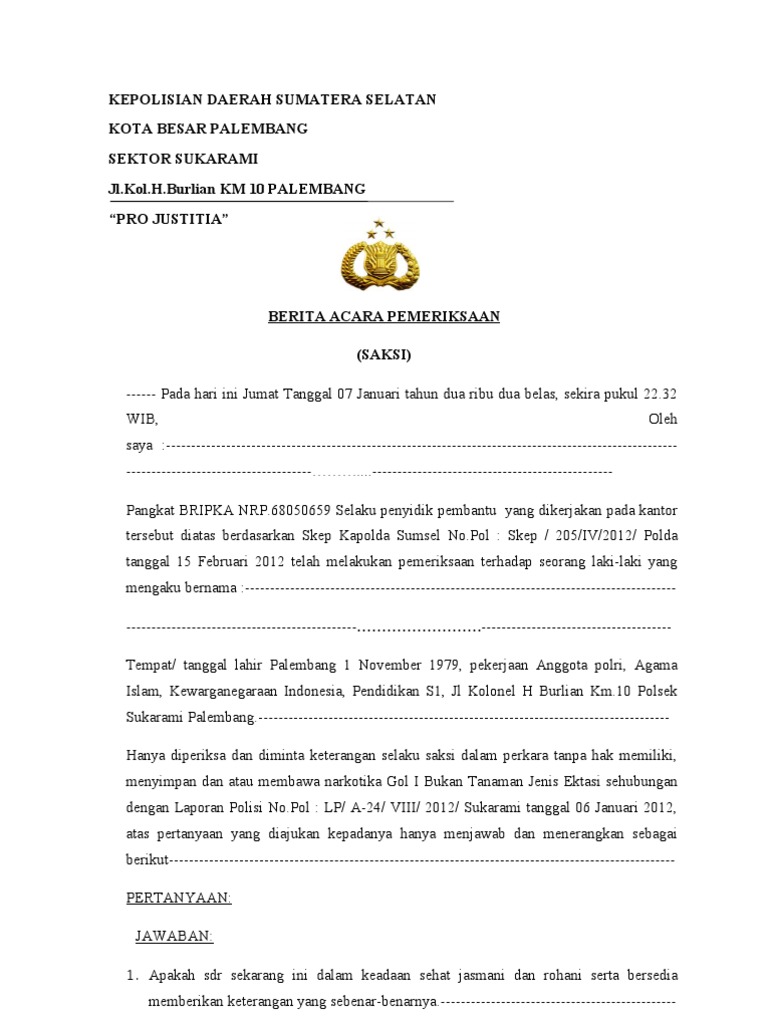 Berita Acara Pemeriksaan Saksi