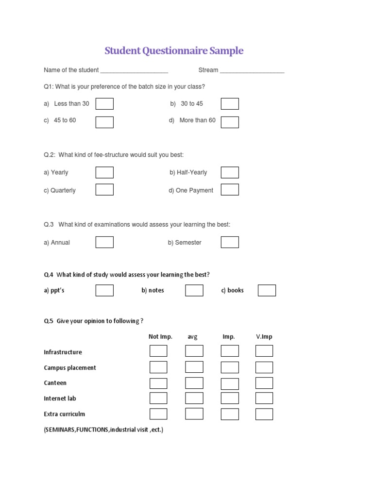 Student Questionnaire Sample | PDF | Career & Growth