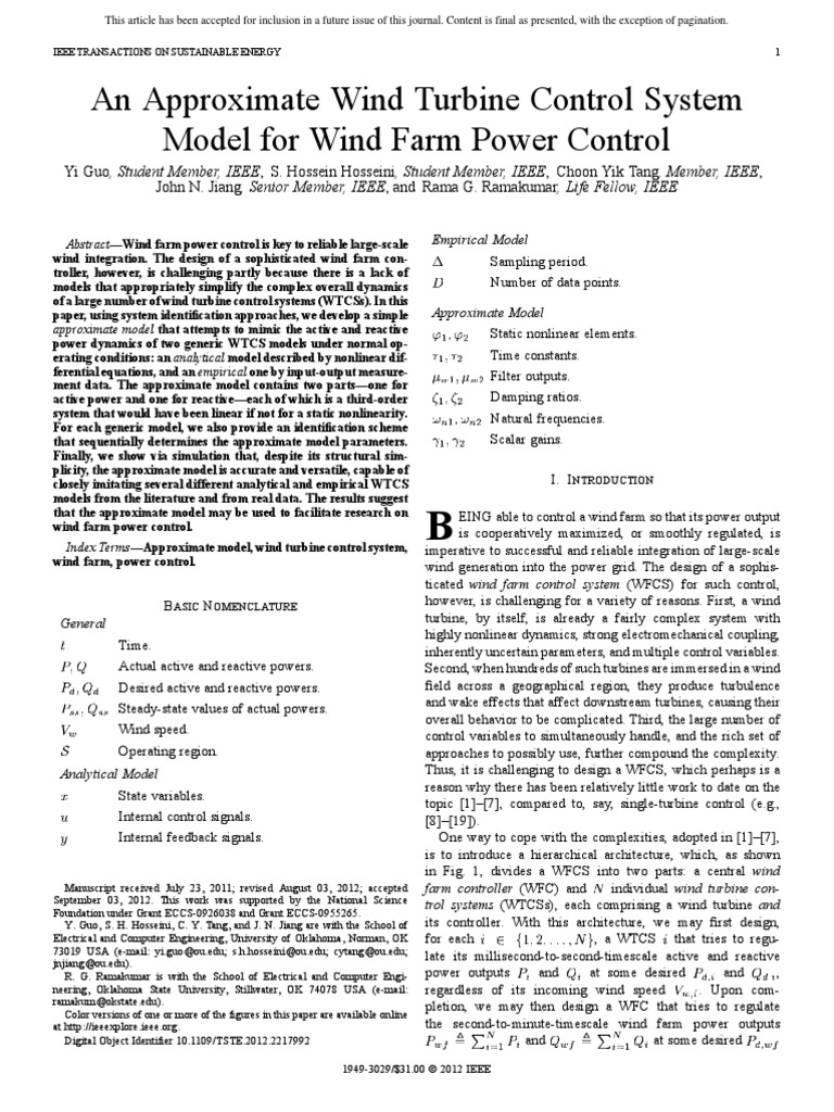 An Approximate Wind Turbine Control System Model For Wind Farm Power ...