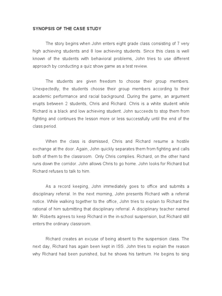 Synopsis of The Case Study | PDF | Motivation | Motivational
