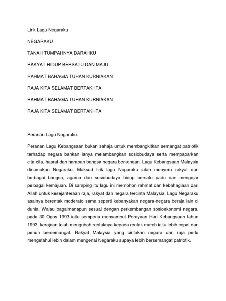 Lirik Lagu Negaraku Pdf