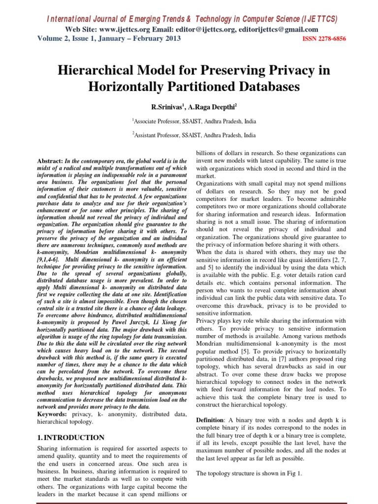 Hierarchical Model For Preserving Privacy in Horizontally Partitioned ...