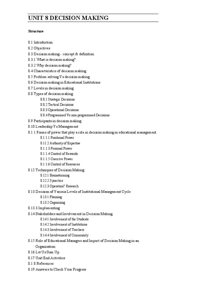 Decision Making in Educational Management | PDF | Leadership | Decision ...