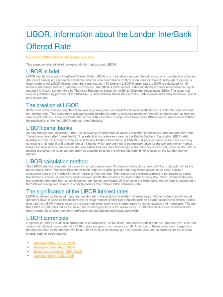 Libor, Information About The London Interbank Offered Rate | PDF ...