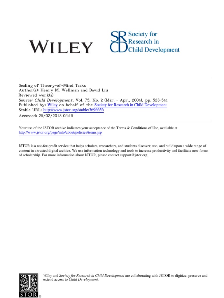Wellman and Liu (2004) | PDF | Theory Of Mind | Meta Analysis