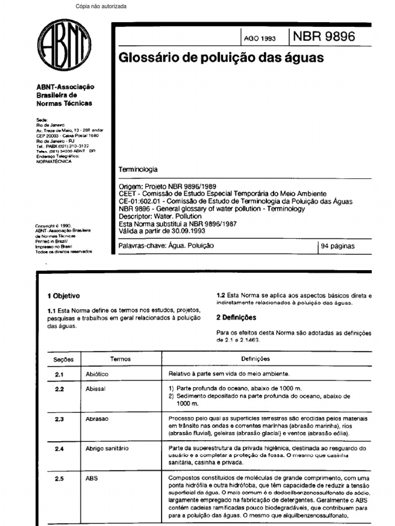 NBR 9896 - 1993 - TB 145 - Glossario de Poluicao Das Aguas | PDF