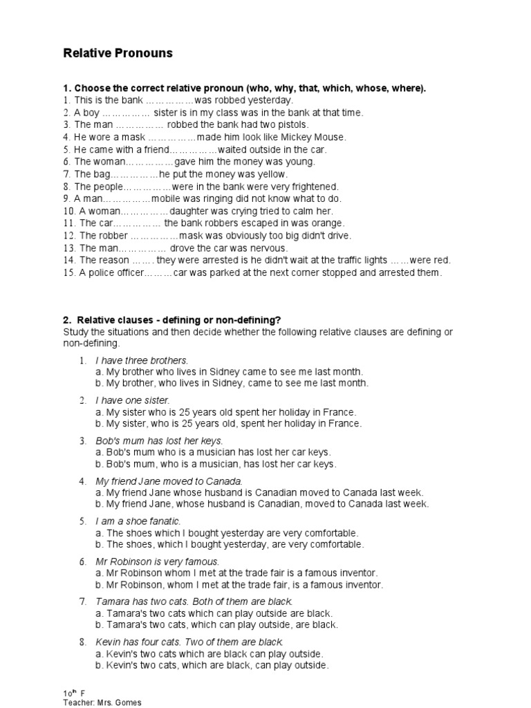 RP - Relative Pronouns - Exercícios | PDF | Loch Ness Monster
