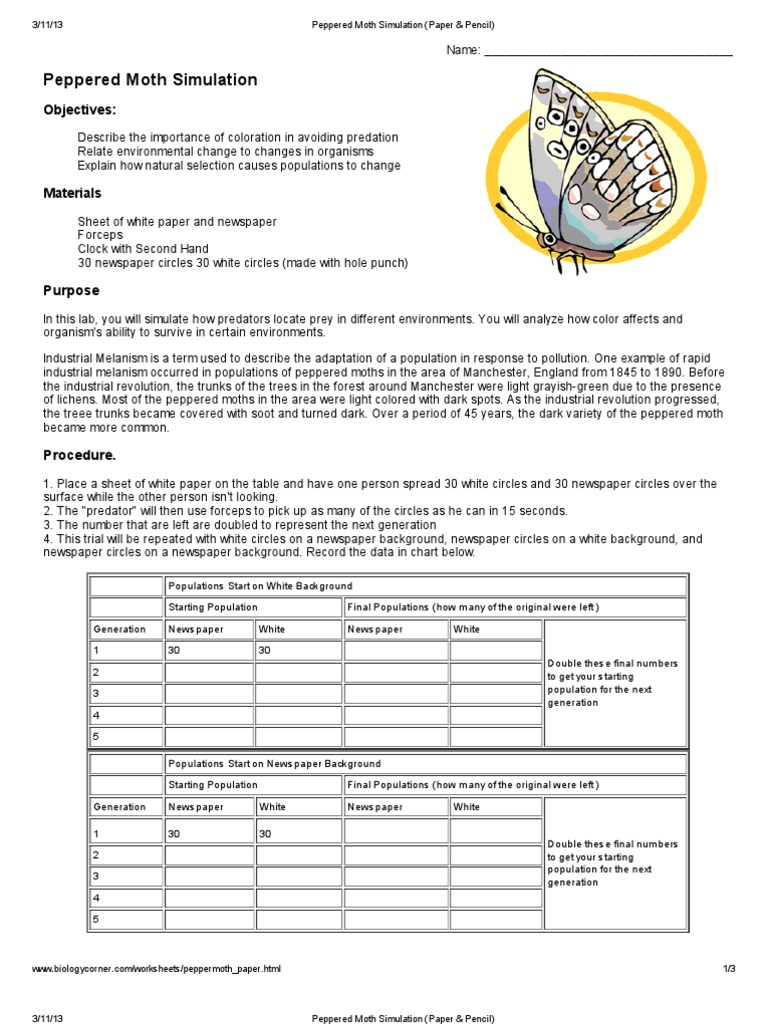 Peppered Moth Simulation Paper Nature