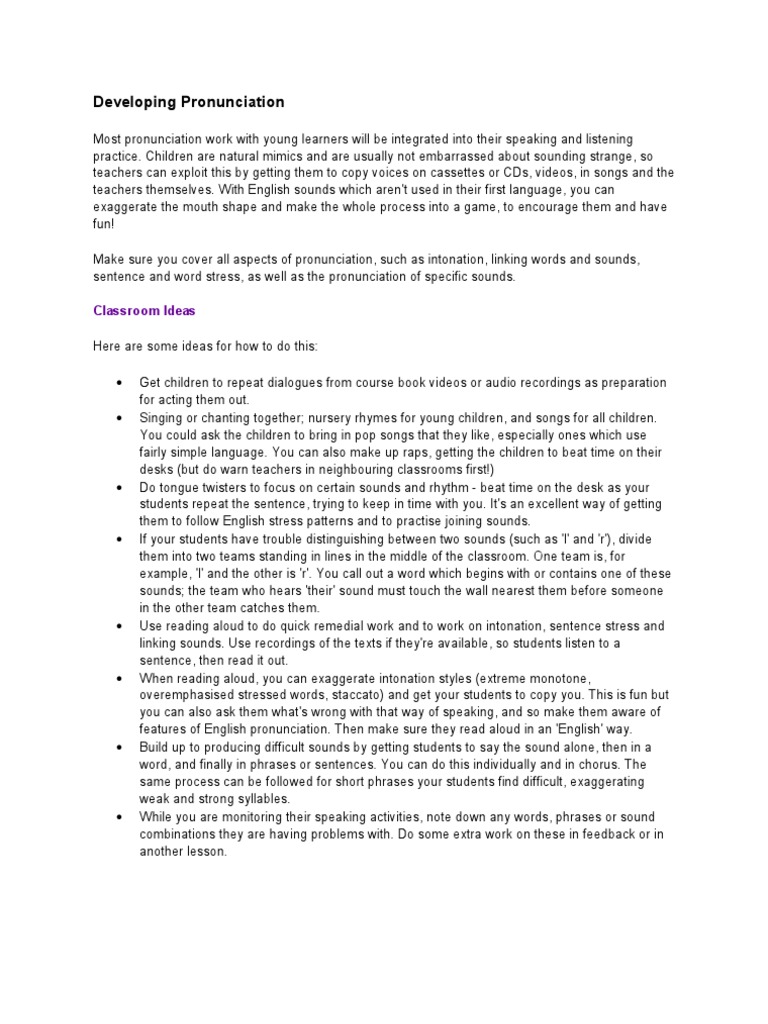 Developing Pronunciation | PDF | Stress (Linguistics) | Classroom