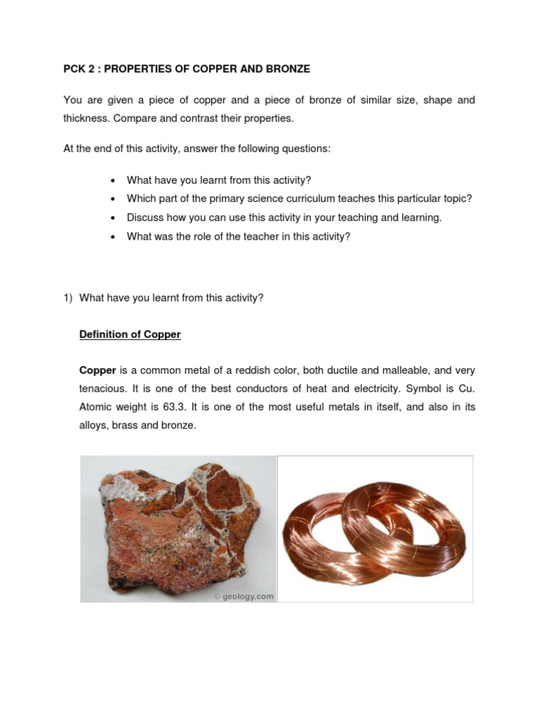 Properties of Copper n Bronze Bronze Copper