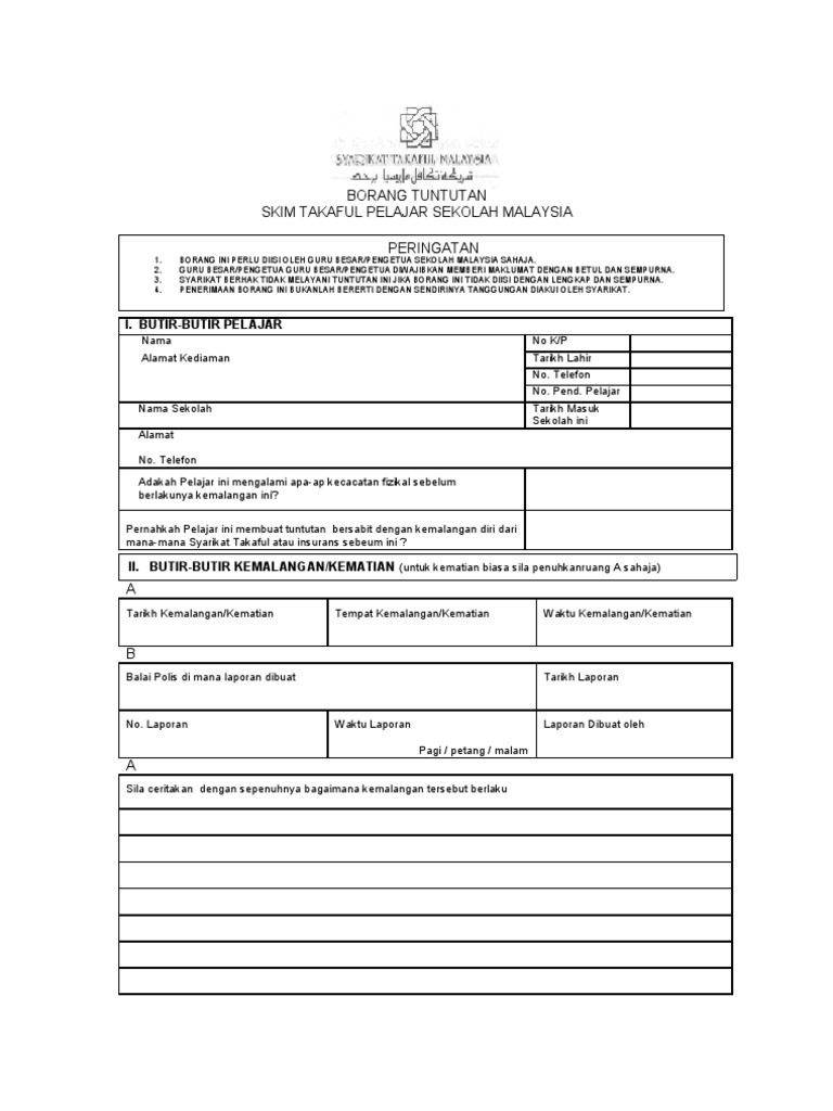 Borang Tuntutan Takaful1 Pdf