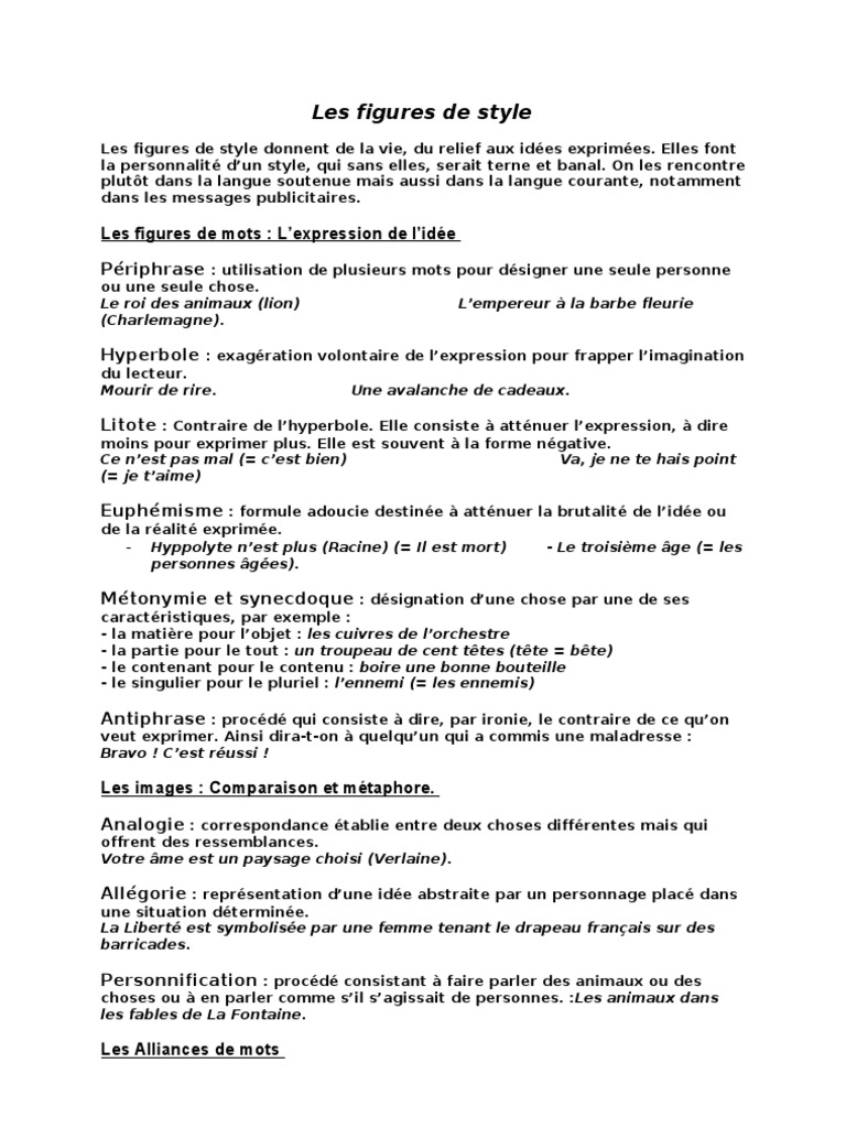 Les Figures De Style Pdf Techniques De Rhetorique Figures De Style
