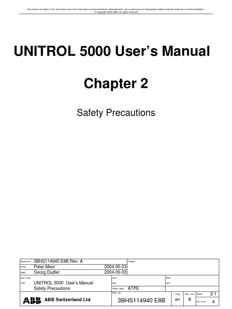 UNITROL 5000 User's Manual Safety Precautions PDF Safety