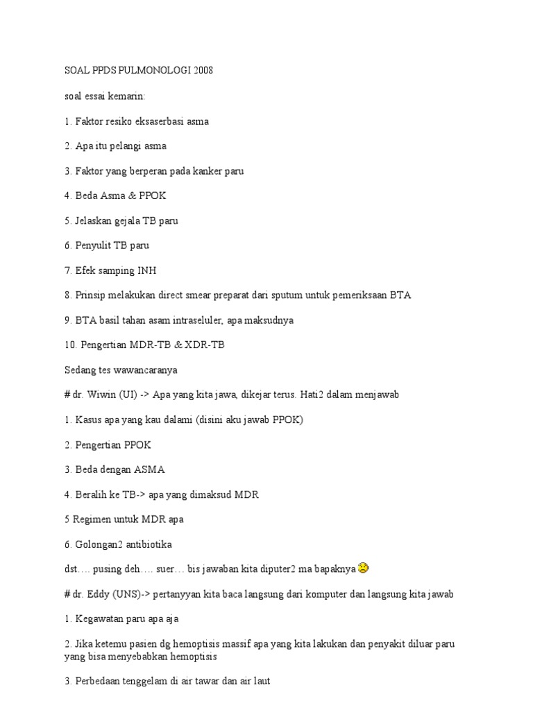 Soal Ppds Pulmonologi 2008 Doc
