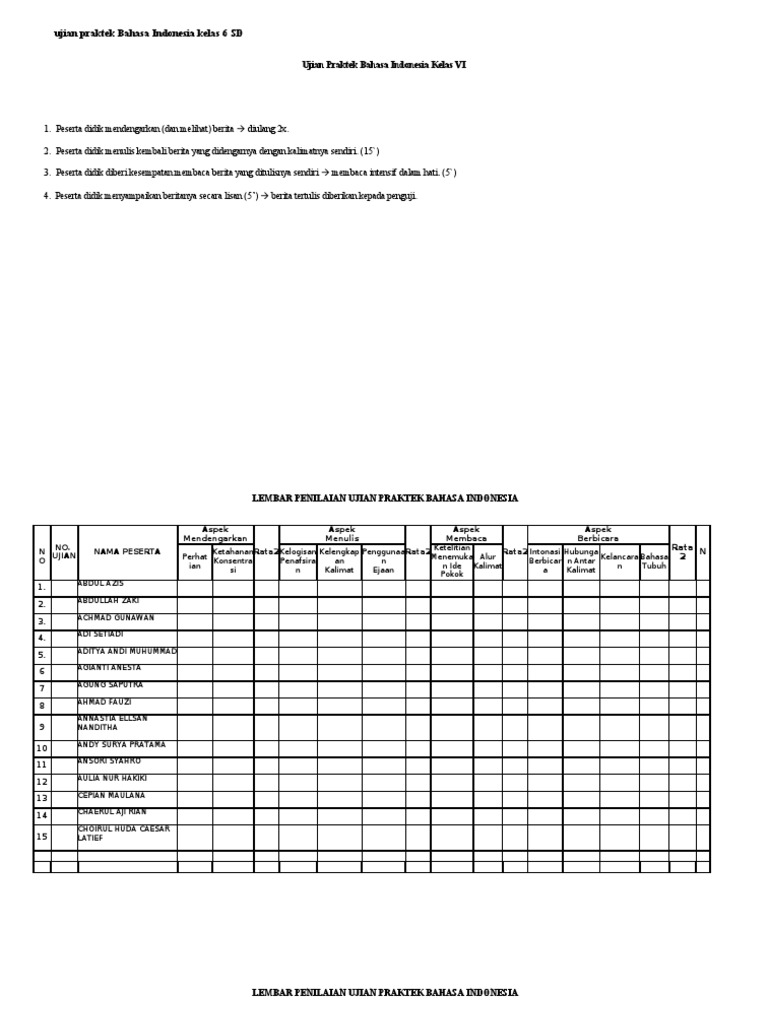Ujian Praktek Bahasa Indonesia Kelas 6 Sd
