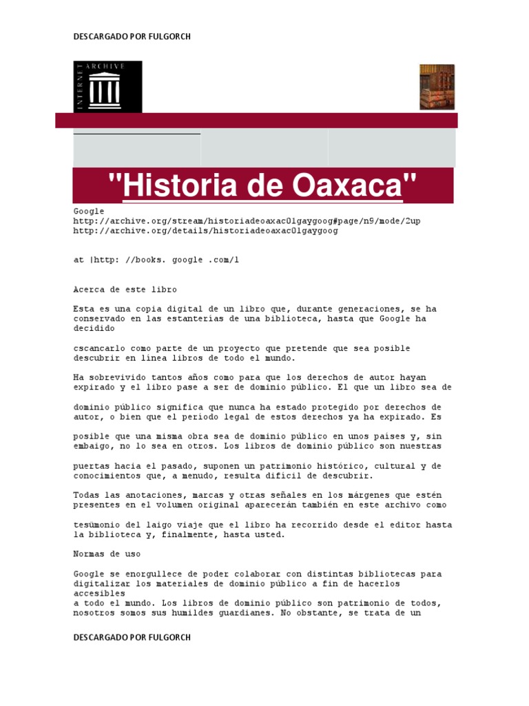 Historia de Oaxaca Dominio público Libros