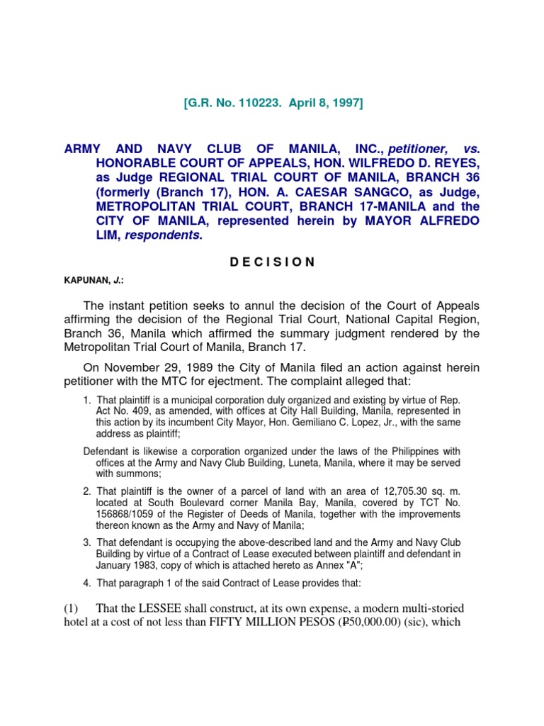 Army law Lease Summary Judgment