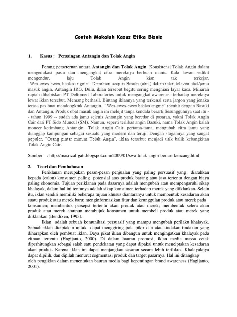 Contoh Makalah Kasus Etika Bisnis 2 Ikklan Produk Yang Sama
