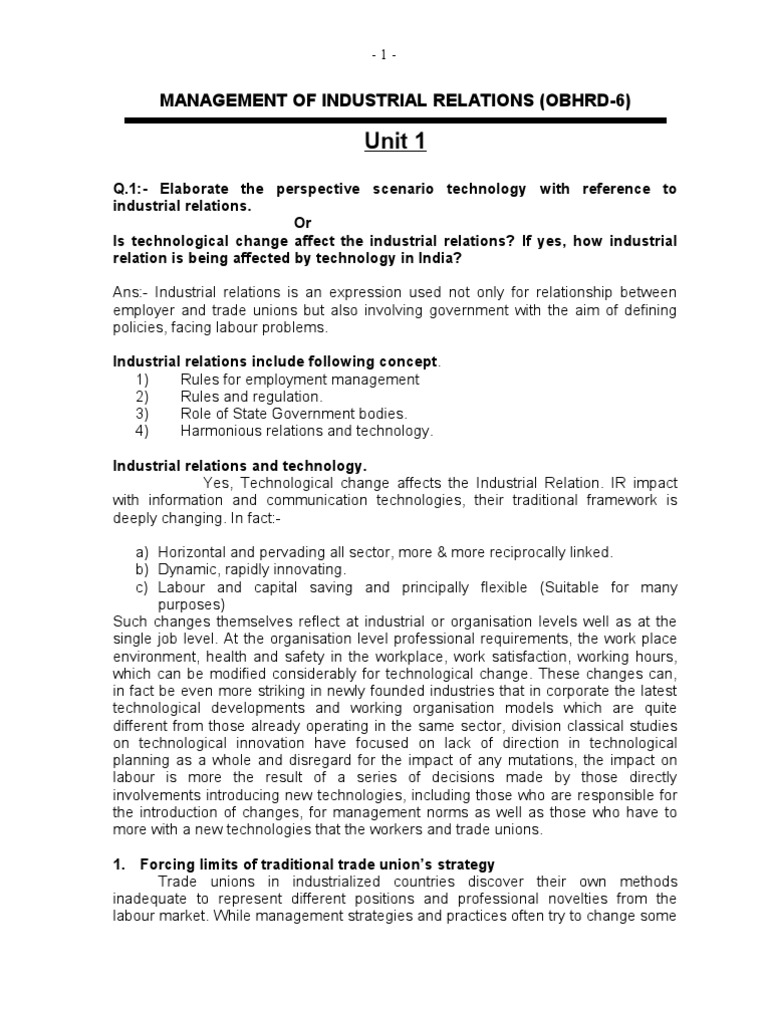 Impact of Technology on Industrial Relations | PDF