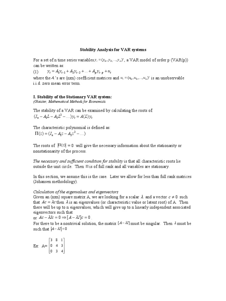 Stability Analysis For Var Systems Pdf Eigenvalues And Eigenvectors