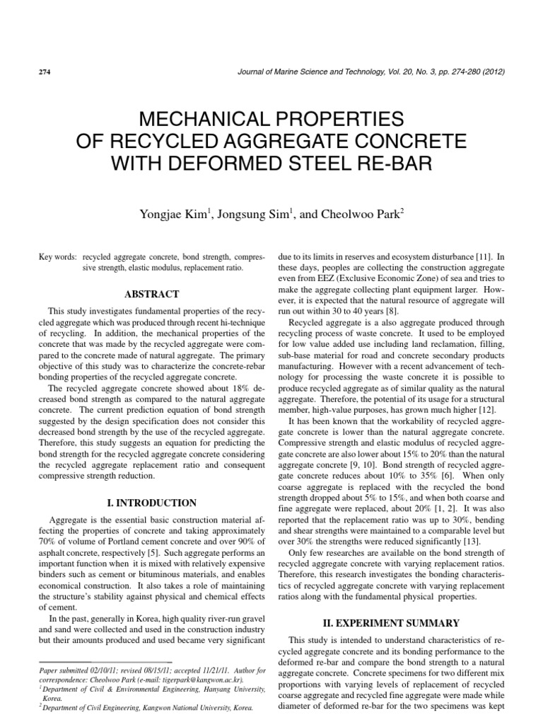 Mechanical Properties of Recycled Aggregate Concrete With Deformed ...