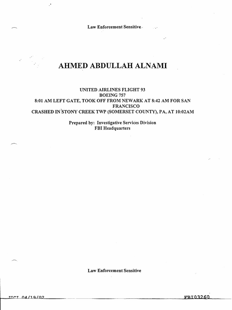 FBI Summary about Alleged United 93 Hijacker Ahmed Alnami | United ...