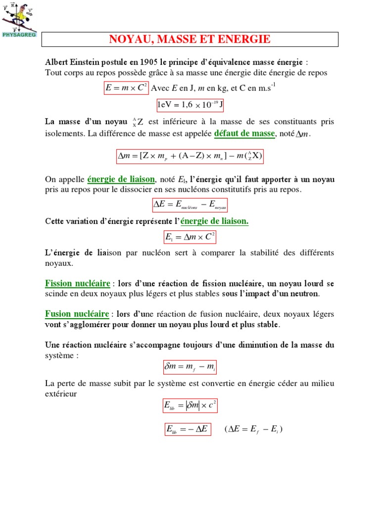 Masse Du Noyau Physique 4 Noyau Masse Energie | PDF