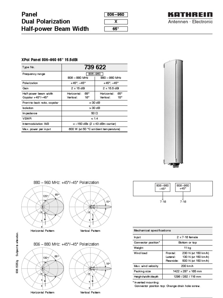 Kathrein 739622 | PDF | Antenna (Radio) | Decibel