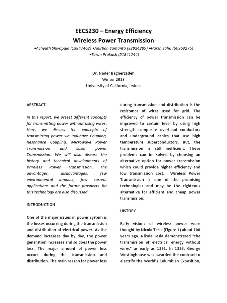 Wireless Power Transmission Concepts | PDF | Inductor | Electric Power ...