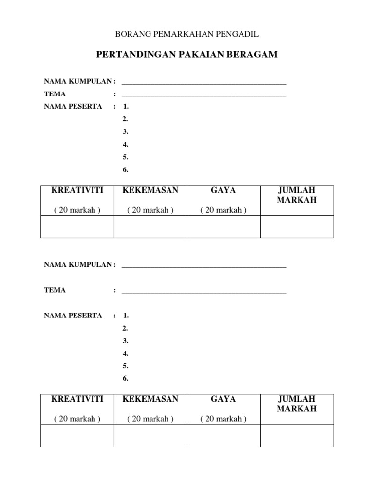 Borang Pemarkahan Pengadil Pdf