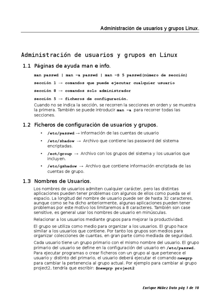 Administración de Usuarios y Grupos Linux | PDF | Archivo de ...