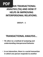 Explain Transactional Analysis (Ta) and How It Helps in Improving Interpersonal Relations