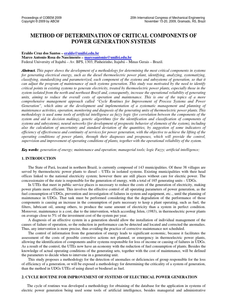 Method of Determination of Critical Componets of Power Genaration ...
