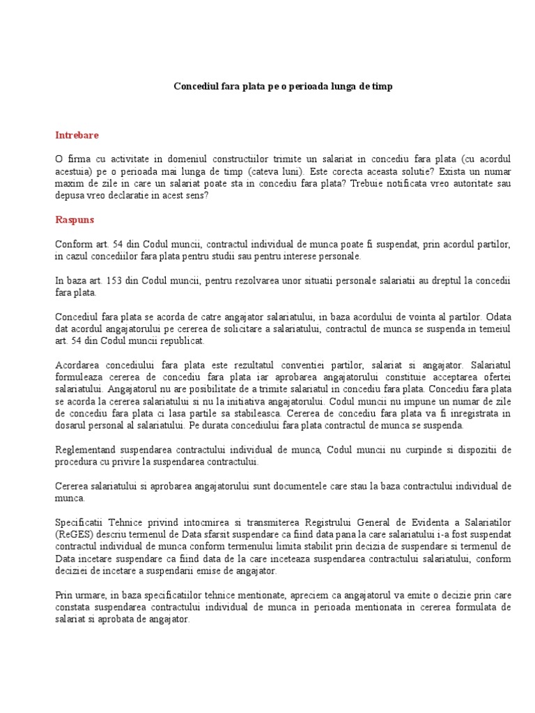 Concediul Fara Plata Pe O Perioada Lunga De Timp