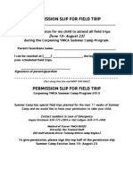 Permission Slip For Field Trip: (June 10-August 23)