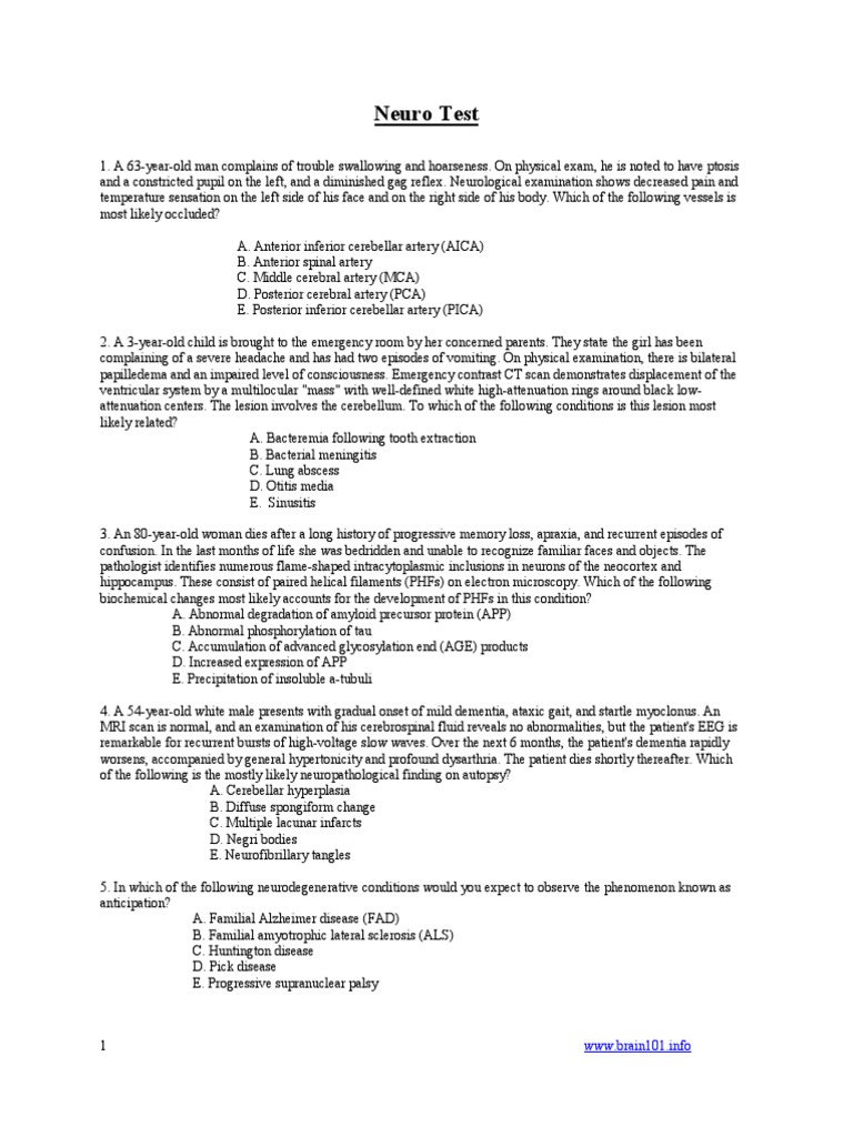Neuro Test: WWW - Brain101.info | PDF