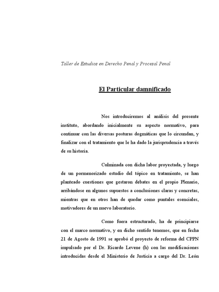 El Particular Damnificado PDF Ley procesal Derecho penal